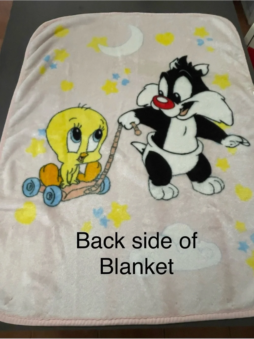 Vintage 1999 Baby Looney Tunes Pink Plush Blanket - Sylvester & Tweety